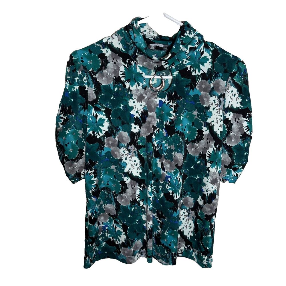 IN Studio Blouse Women's Petite Medium Short Sleeve Button Up Casual Top